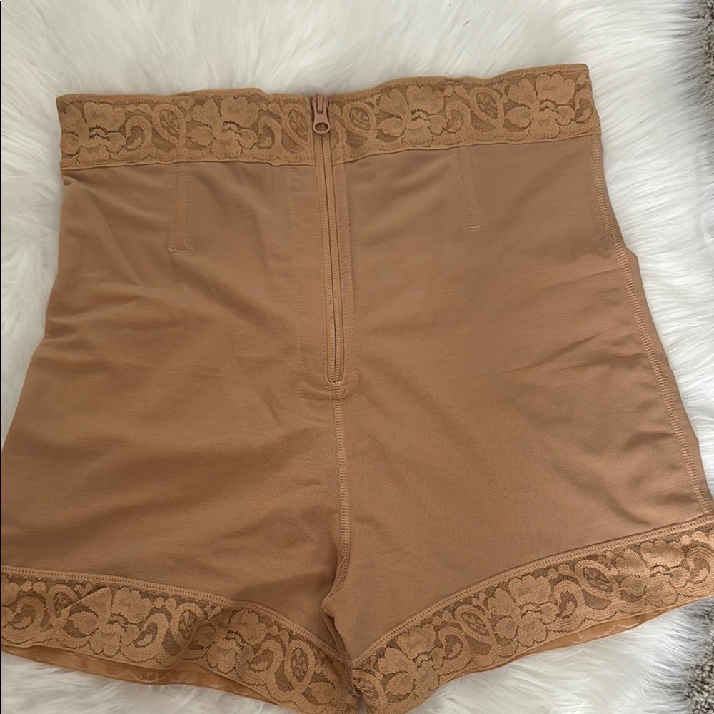 Women's Tan Lace Trim Shorts